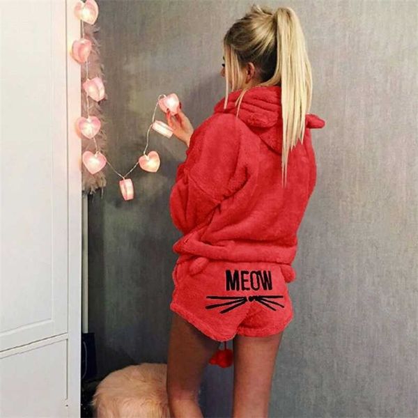 Plus Größe Frauen Pyjama Sets Herbst Winter Flanell Cartoon Warme Pyjamas Tier Nachtwäsche Katze Niedliche Weibliche Mode Mädchen Homewear 211112