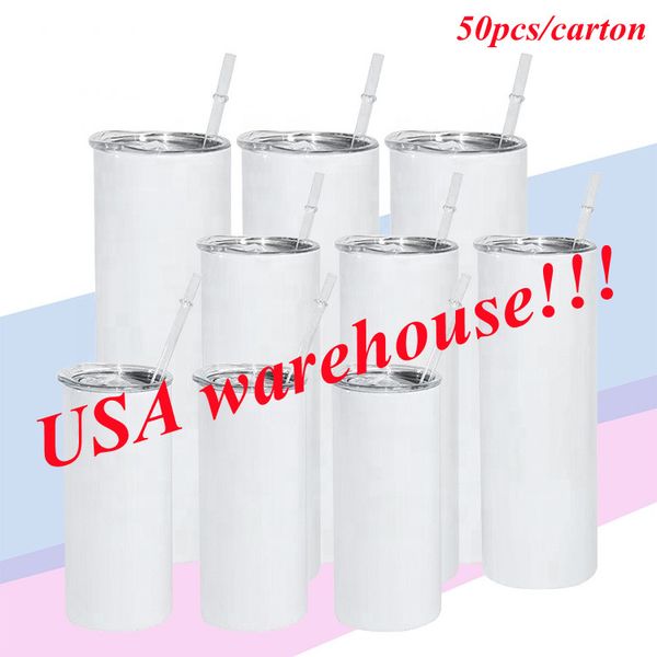 

local warehouse20oz sublimation straight tumbler blank white skinny tumblers seamless water bottle with straw and lids (50pcs/carton)