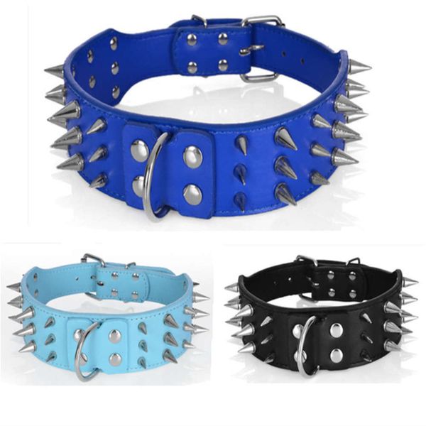 

pu three row spike chain aggrsive rivet dog collar pet products
