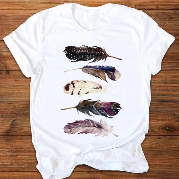 

men graphic feather watercolor flower t shirts 90s style ladies printing print clothes lady tees female shirt mens, White;black