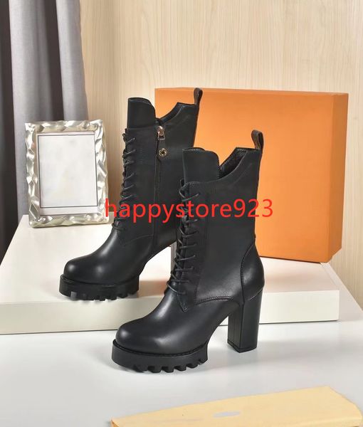 

women major ankle long boots fashion lace up platform leather martin boot r ladies letter print winter overknee booties shoes 215, Black