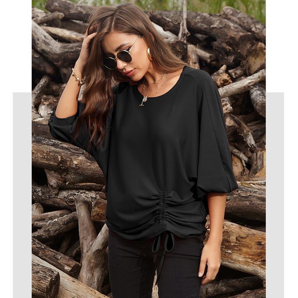 

summer autumn t shirt women 2020 casual o neck solid women's t shirt fashion oversize short sleeves sweatshirts female 0of9, White