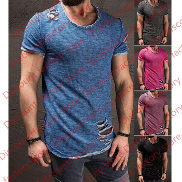

summer cotton t shirt men fashion hole short sleeve t-shirt solid slim fit o neck casual tshirt, White;black