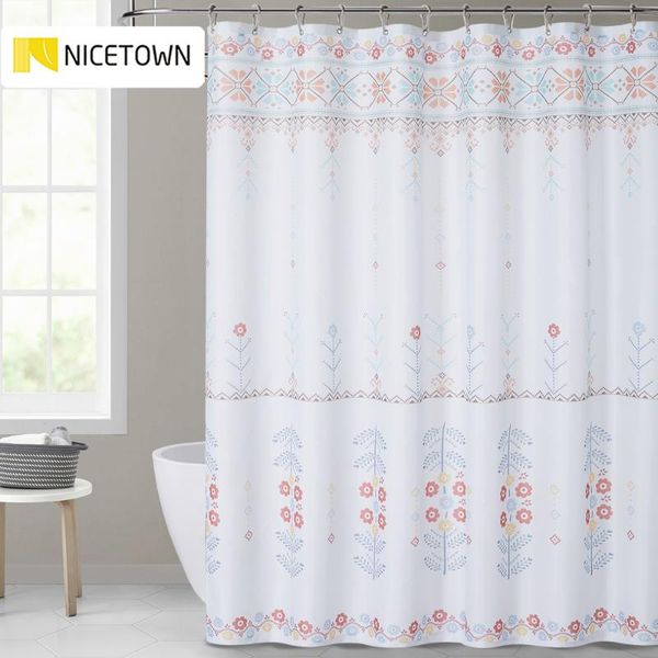 

waterproof screen bath curtain polyester fabric bohemian floret pattern washable shower curtains bathroom decorations hooks