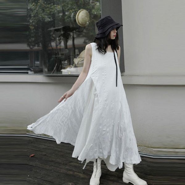 

casual dresses patchwork pleated dress false two pieces women clothes 2021 summe fashion square collar sleeveless c806, Black;gray