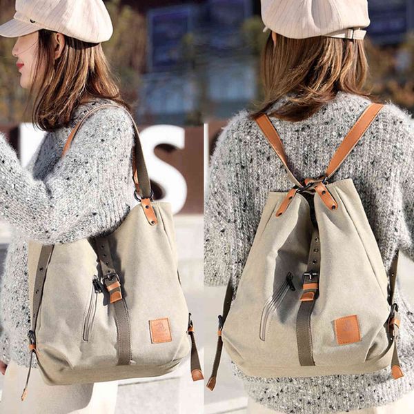 

women large capacity canvas backpack tote bag leisure shoulder bags big travel bags back pack for students school y1105