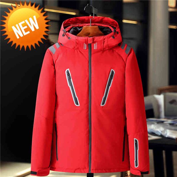 

red black white jacket men for winter 90% duck down thick warm windproof hooded coat reflective man