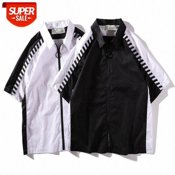 

lapel arrow print slash short-sleeved shirt for men and women in the same batch #645b, White;black