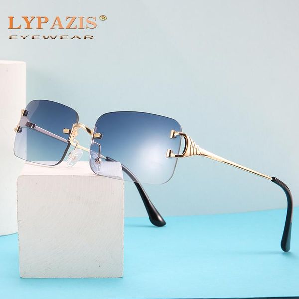 

sunglasses rimless rectangle women 2021 brand design metal fashion square shades men gradient frameless sun glasses uv400, White;black