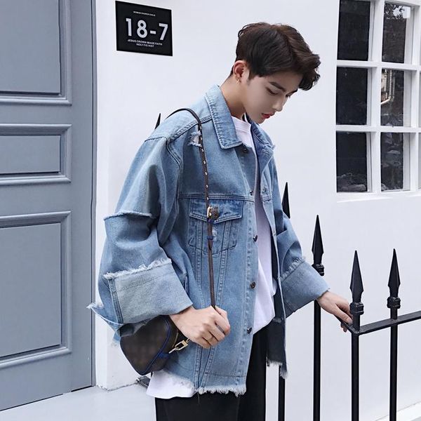

men's trench coats -2xlautumn wear a style of sleeveless wash over wide denim jacket coat, Tan;black