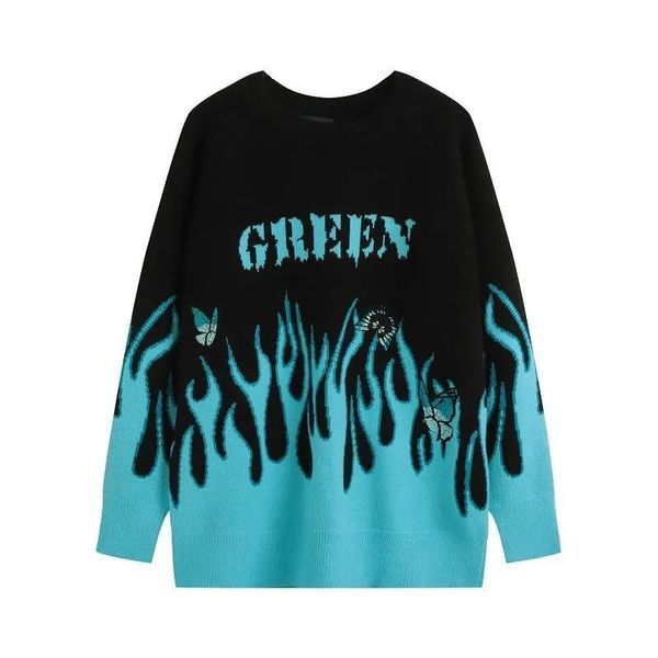 

women's sweaters large size clothing was thin blue flame national tide with the same paragraph ins loose hip hop bf retro street sweate, White;black
