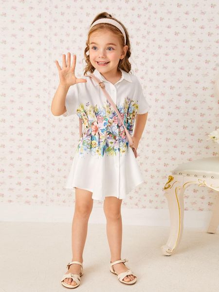 

toddler girls floral print button front dress she02, Red;yellow