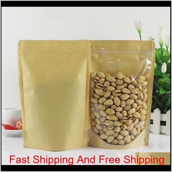 

kraft paper zipper lock food packing bags reusable plastic front transparent stand up pouch gift candy baking qylnxu bdebaby