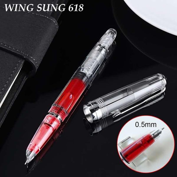 

wing sung 618 transparent piston fountain pen clear ink pen smooth fine 0.5mm nib writing office school supplies business