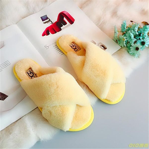 

women home slippers rainbow winter warm shoes woman slip on flats slides female faux fur slippers plus size 41, Black