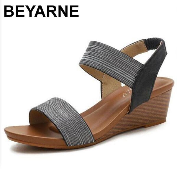 

beyarne 36-42sandals women's word with roman shoes europe and america new summer plus size wedge sandals boutique women's shoes, Black