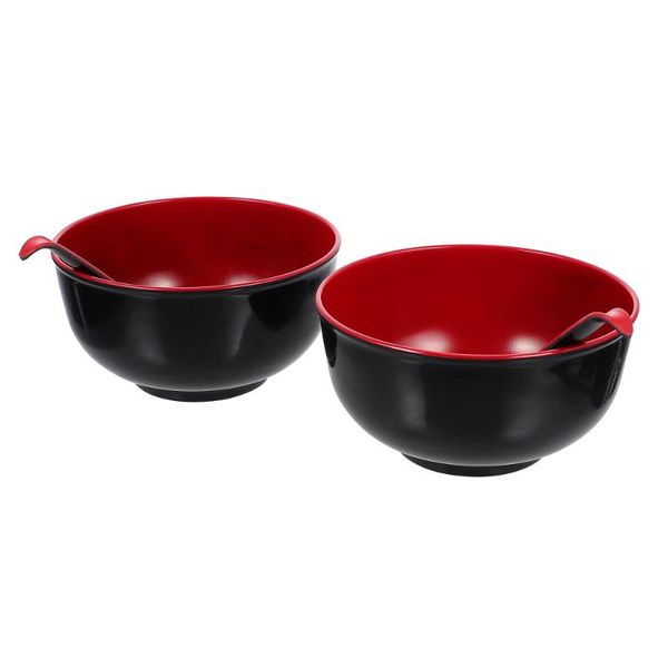 

bowls 1 set of practical soup ramen salad household with spoons (black red)