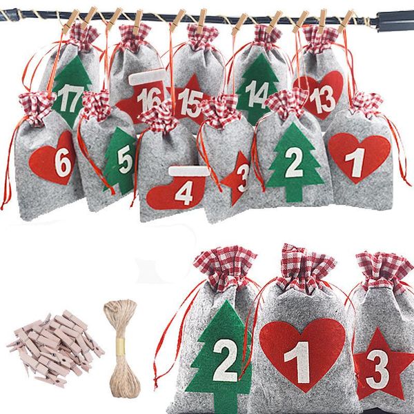 

24pcs 10x15cm gift bags with clip rope christmas drawstring pouch for candy holiday festival party decoration pendants sacks