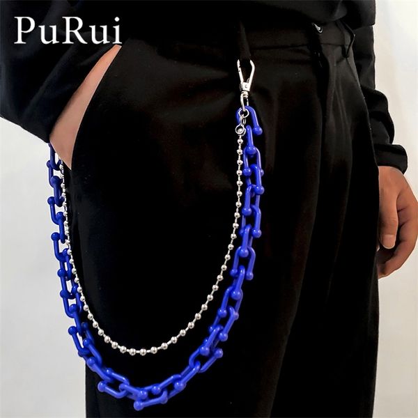 

charms candy color multi layer for women men pants waist chain big ring wallet keychain jeans hip-hop jewelry, Silver