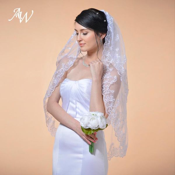 

bridal veils aw 2 tiers veil elbow length wedding embroidered hem with comb, Black