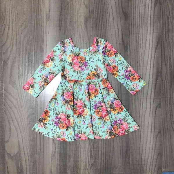 

fall girls long sleeve floral girl dress print milk silk twirl, Red;yellow