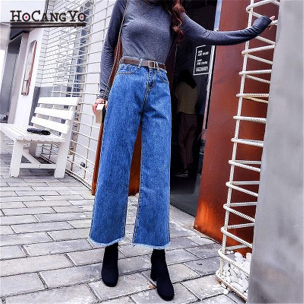 

women's jeans 2021 hcyo bleach wash loose women arrival mid waist wide leg denim jean trousers spring autumn plain, Blue