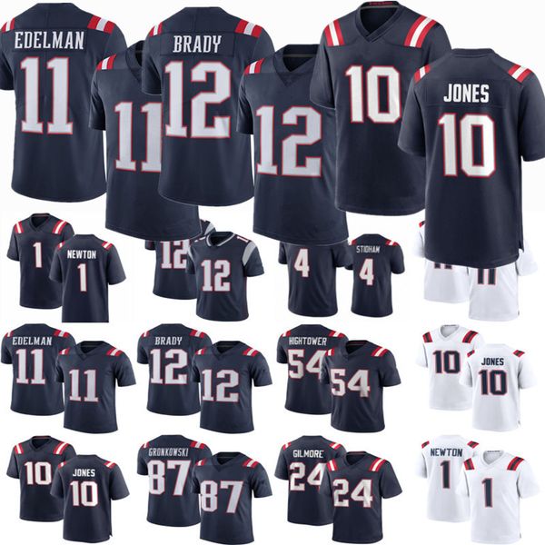 

10 mac jones jersey 12 tom brady 87 rob gronkowski 11 julian edelman 1 cam newton 24 stephon gilmore 54 dont'a hightower new men englan, Black;red