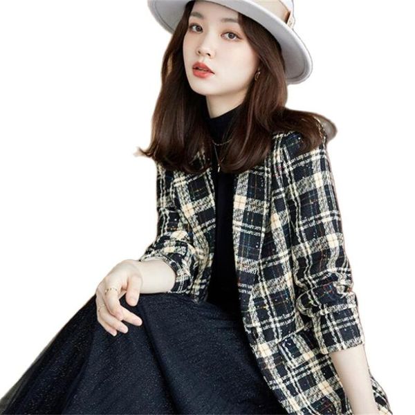 

women's suits & blazers .y.fantasy 2021 plaid small suit jacket fashion temperament goddess fan chunqiu fried street w, White;black
