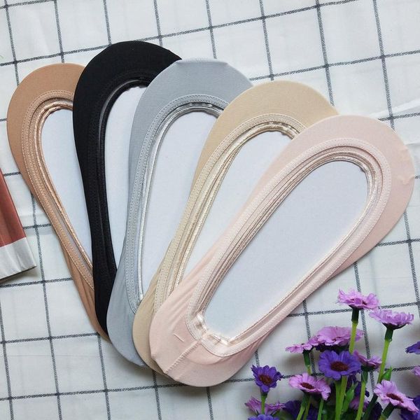 

5 pcs autumn winter style female ice silk invisible socks silicone non-slip cotton bottom suction sweat shallow socks, Black;white