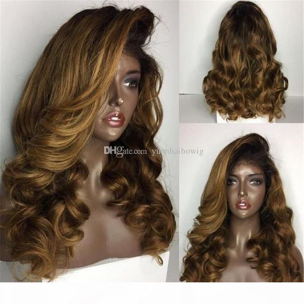 

fashion 1b 27 peruvian human hair wig loose curly ombre full lace wig for black women ing, Black;brown