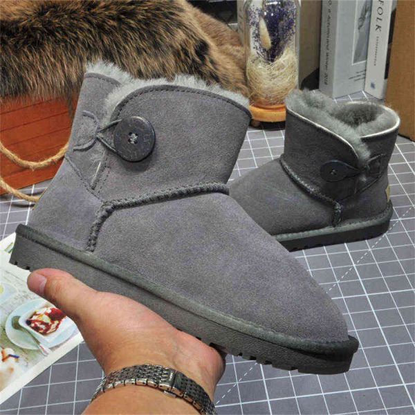 

female boots sheep integrated snow boot's winter cowhide wool children's short boots warm cotton sho, Black