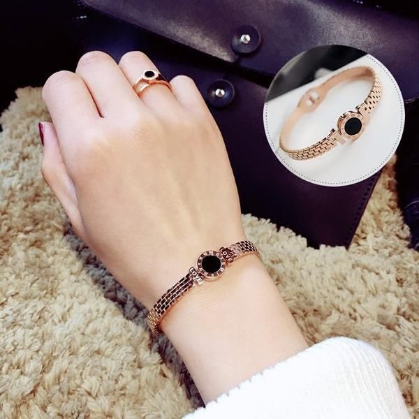 

bangle black roman numerals open couple rose gold color fashion titanium steel jewelry woman never fade drop