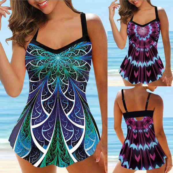 

women's swimwear women plus size print bikinis set strappy back tankini two piece swimsuits swimdress push up bathing suit bather, White;black