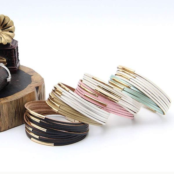 

charm bracelets 1pc multilayer wide wrap bracelet bohemian beautiful girls women leather seaside alloy pu unique slim strips, Golden;silver