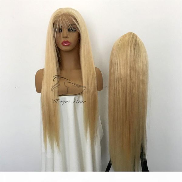 

150% density full lace human hair wigs brazilian light blonde human hair color 613# straight thick glueless lace front wigs with baby hair, Black;brown