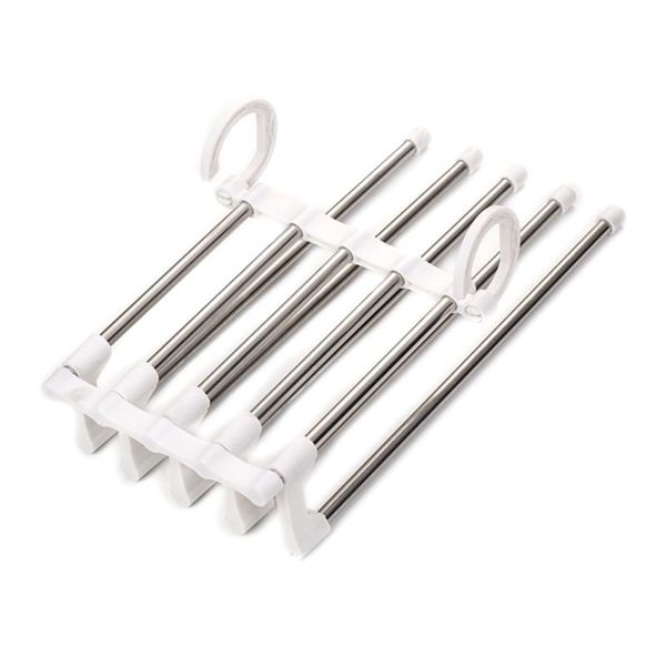 

white stainless steel multifunction five in one pants rack storage folding hanger hook
