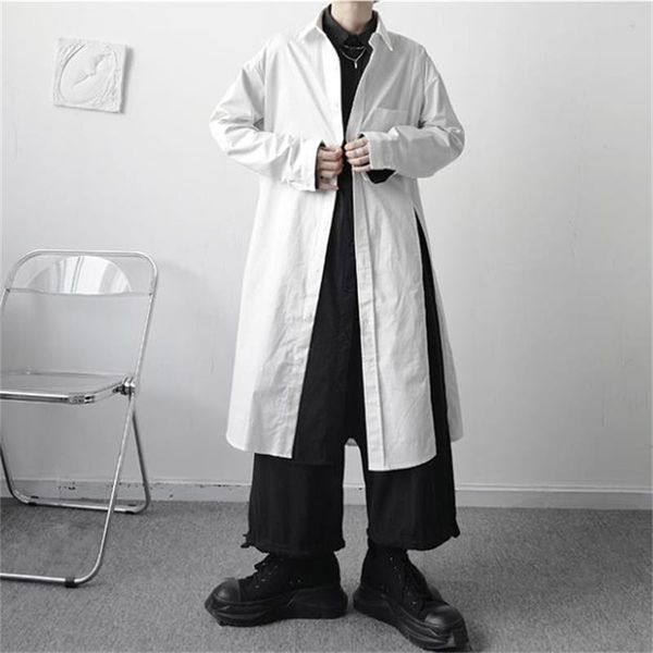 

men's casual shirts long sleeved shirt solid color autumn personalized asymmetric slit design small minority youth loose, White;black