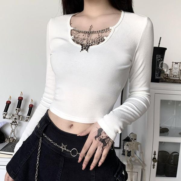 

women's t-shirt vintage t-shirts gothic aesthetic black white cotton long sleeve corset elegant bodycon spring women streetwear
