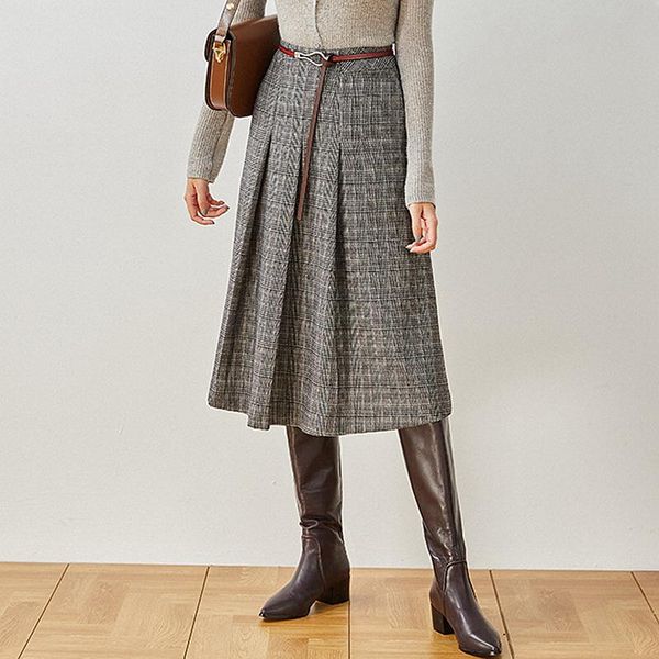 

skirts skirt women 70% polyester 30% viscose plaid elegant style autumn and winter female classic design fashion, Black