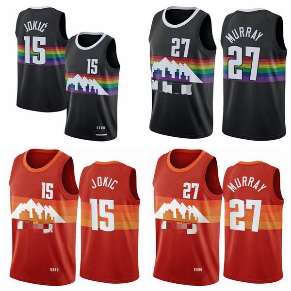 

mens authentic 15 jokic jerseys jamal 27 murray basketball jerseys 2020/21 city new edition jerseys red black, Black;red