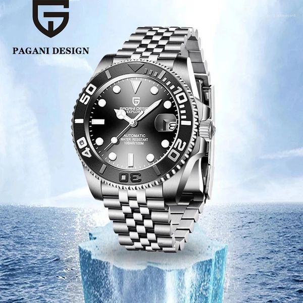 

business fashion men's automatic 100m waterproof watch sports stainless steel mechanical for men wristwatches, Slivery;brown