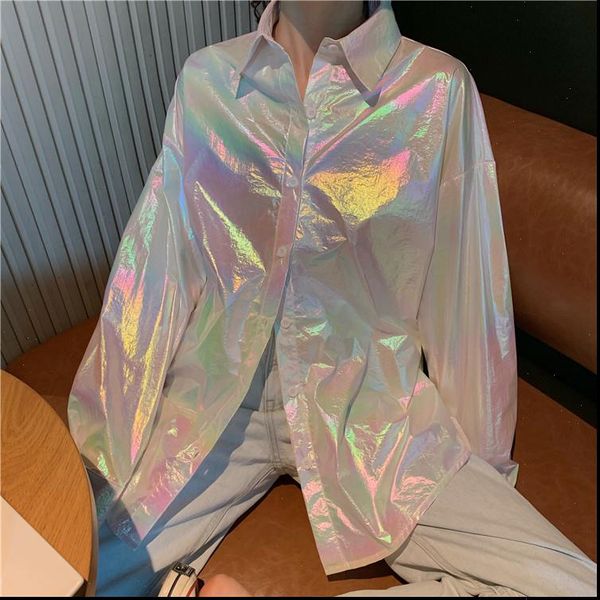 

new come transparent laser symphony sunscreen pocket jersey jacket clear jacket iridescent rainbow hologram shirt blouse coat, Black;brown