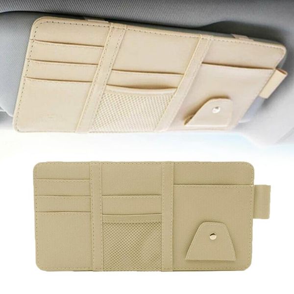 

car organizer sun visor pocket sunshade 1pc bag beige cards pu leather