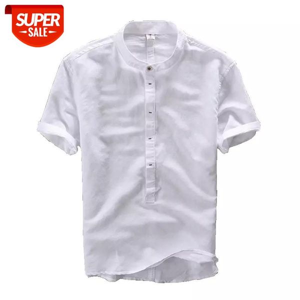 

t shirts men short sleeve cotton linen casual mandarin collar solid color tees seller male summer clothing harajuku #zt0x, White;black
