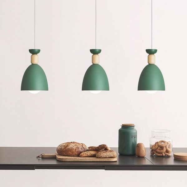 

nordic modern macaron dining pendant lights simple led restaurant pendant lamp three-head restaurant lights personalized bedside