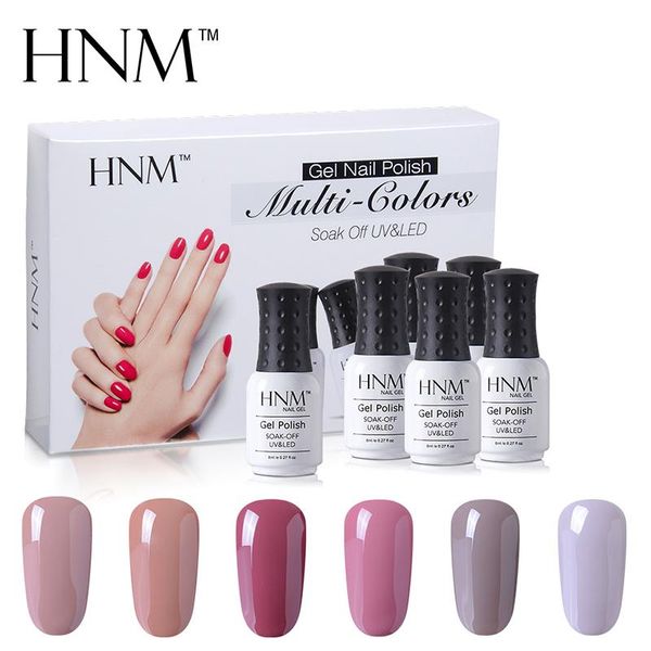 

nail art kits hnm 6pcs/lot nude colors 8ml gel varnish sets polish kit manicure uv soak off diy set for