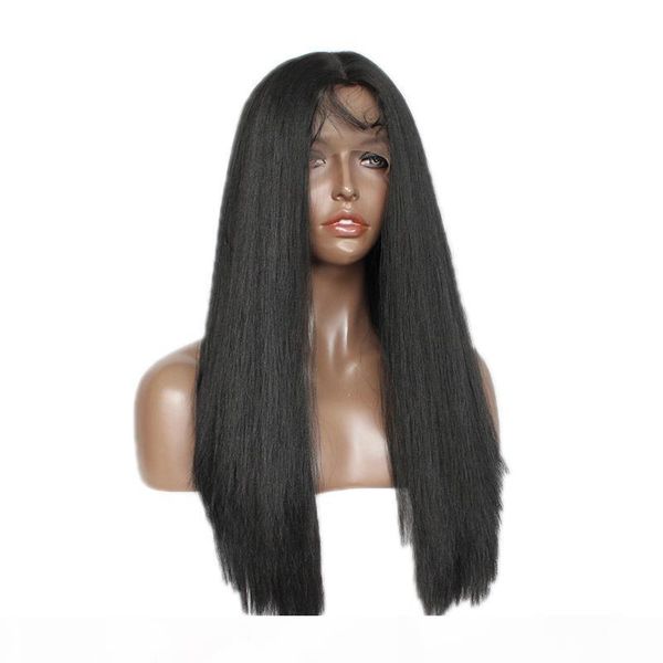 

synthetic kinky straight lace wig for black women glueless long black italian yaki straight synthetic lace front wig with baby hair, Black;brown
