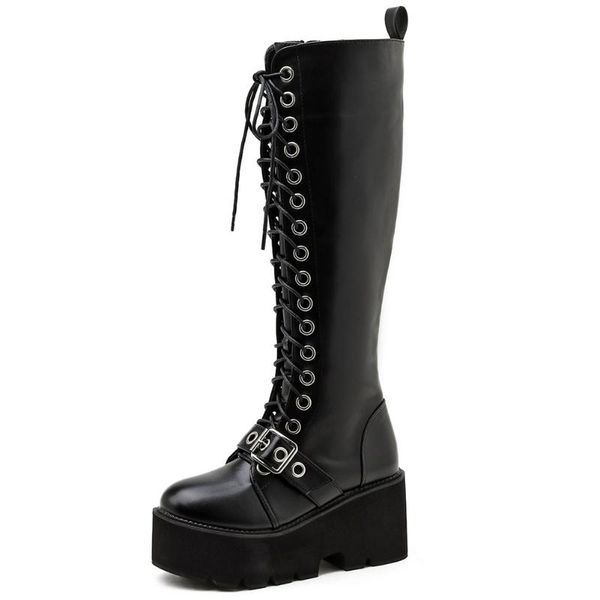 

boots lapolaka fashion office lady square heel round toe zip high over-the-knee platform winter causal black women shoes