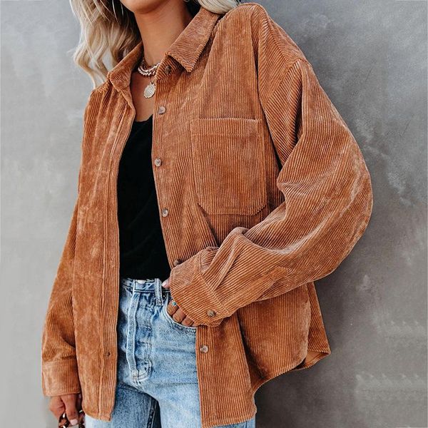 

women's suits & blazers women corduroy shirts coat pockets oversized jacket long sleeve lapel collar autumn vintager casual blouses out, White;black