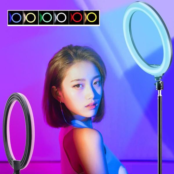 

flash heads rgb rainbow ring light 10 inch 26 colors video with tripod stand phone holder for live pography lighting selfie lamp